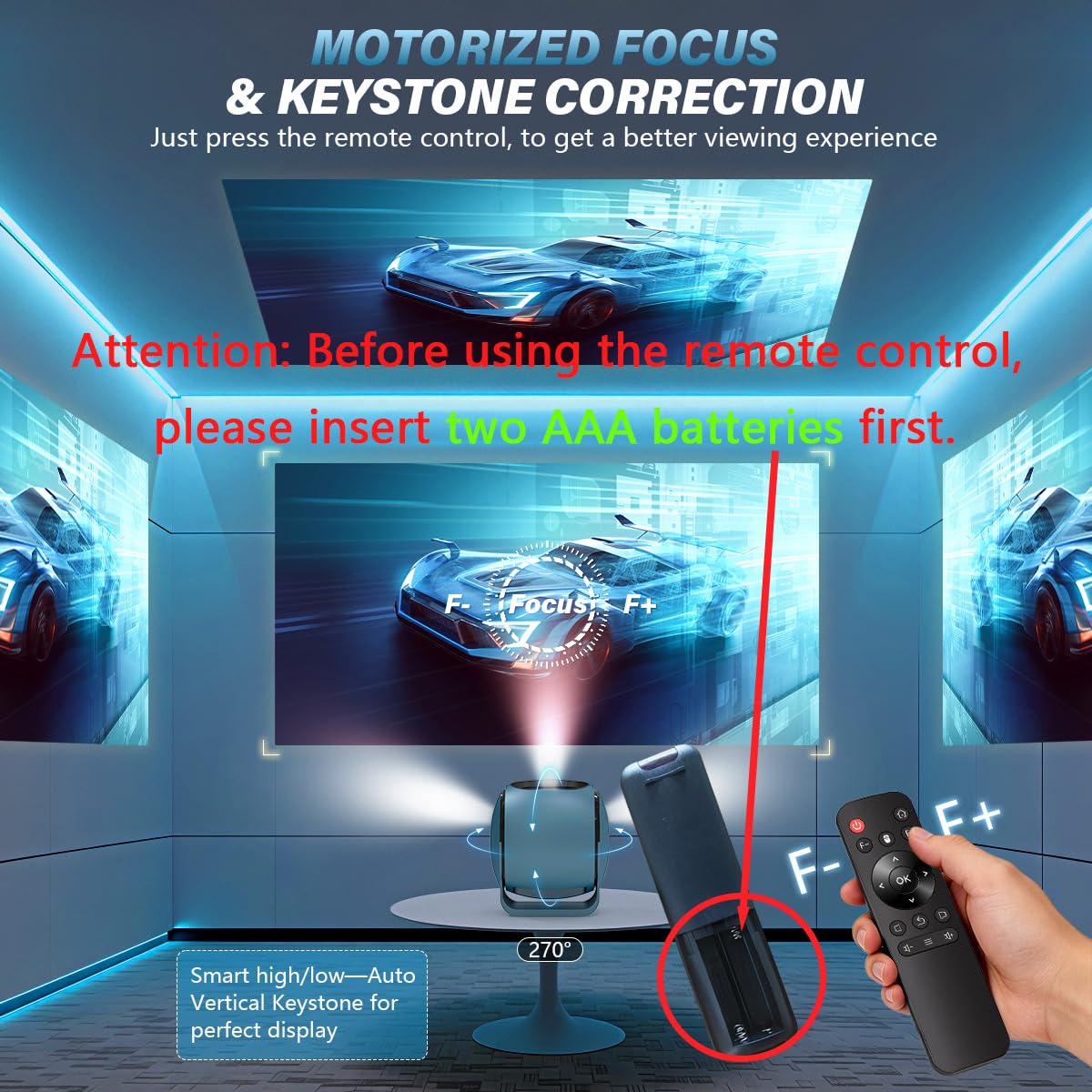 zitronix® Smart Projector for Room Built in Android 13 Keystone